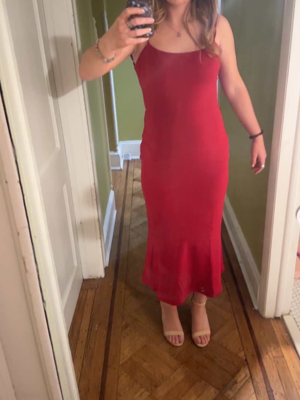 Red Sleeveless Midi Dress - Size M